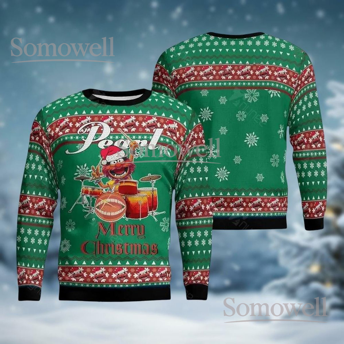 Animal Drummer Pearl Merry Christmas Muppets Ugly Christmas Sweater Funny Holiday Gift