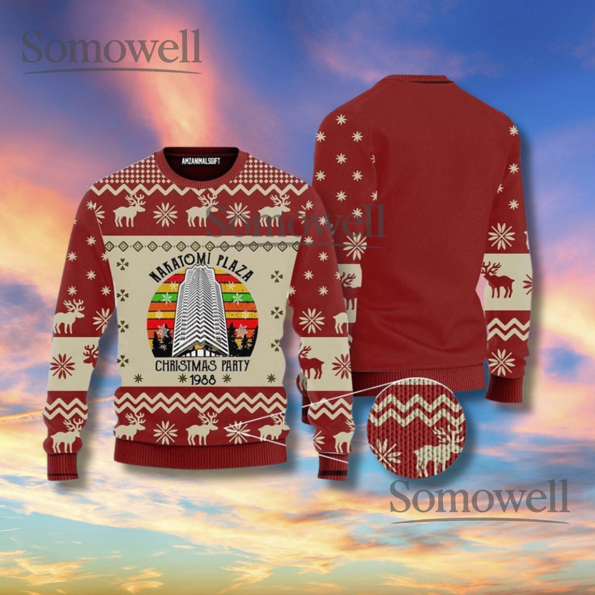 Nakatomi Plaza Christmas Party 1988 Sweater Red Reindeer Ugly Xmas Jumper