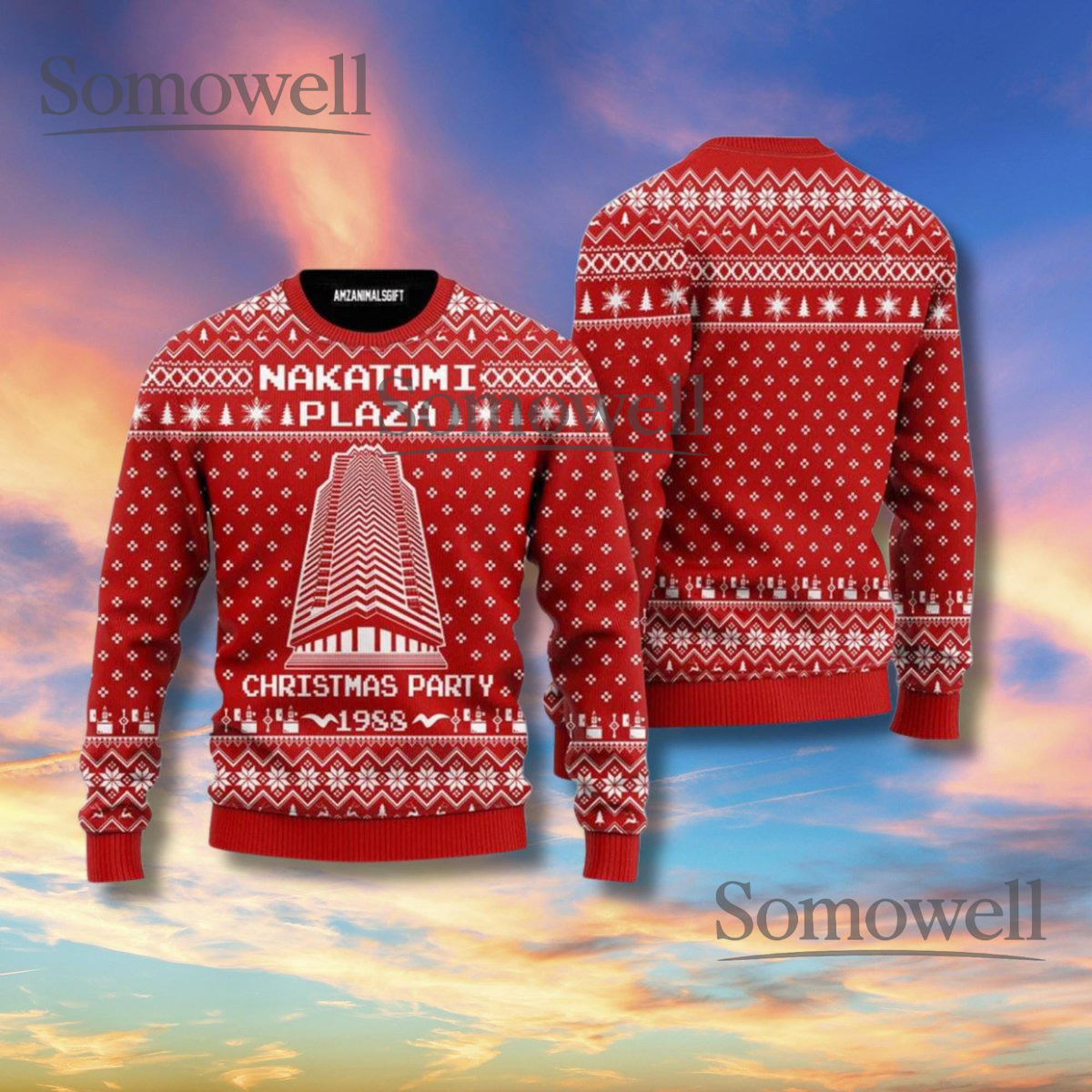 Nakatomi Plaza Christmas Party 1988 Ugly Christmas Sweater Red Fair Isle Unisex Knit