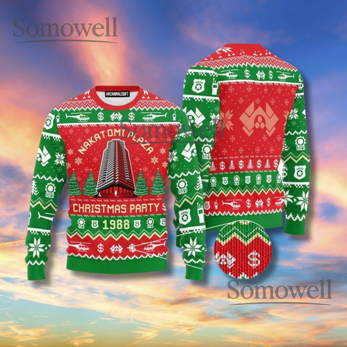 Nakatomi Plaza Christmas Party 1988 Ugly Christmas Sweater Red Green Unisex Knit