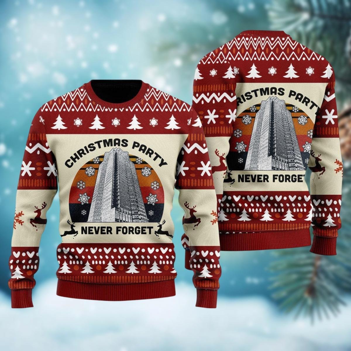 Nakatomi Plaza Christmas Party 1988 Beige Ugly Sweater Funny Die Hard Movie Knit Jumper