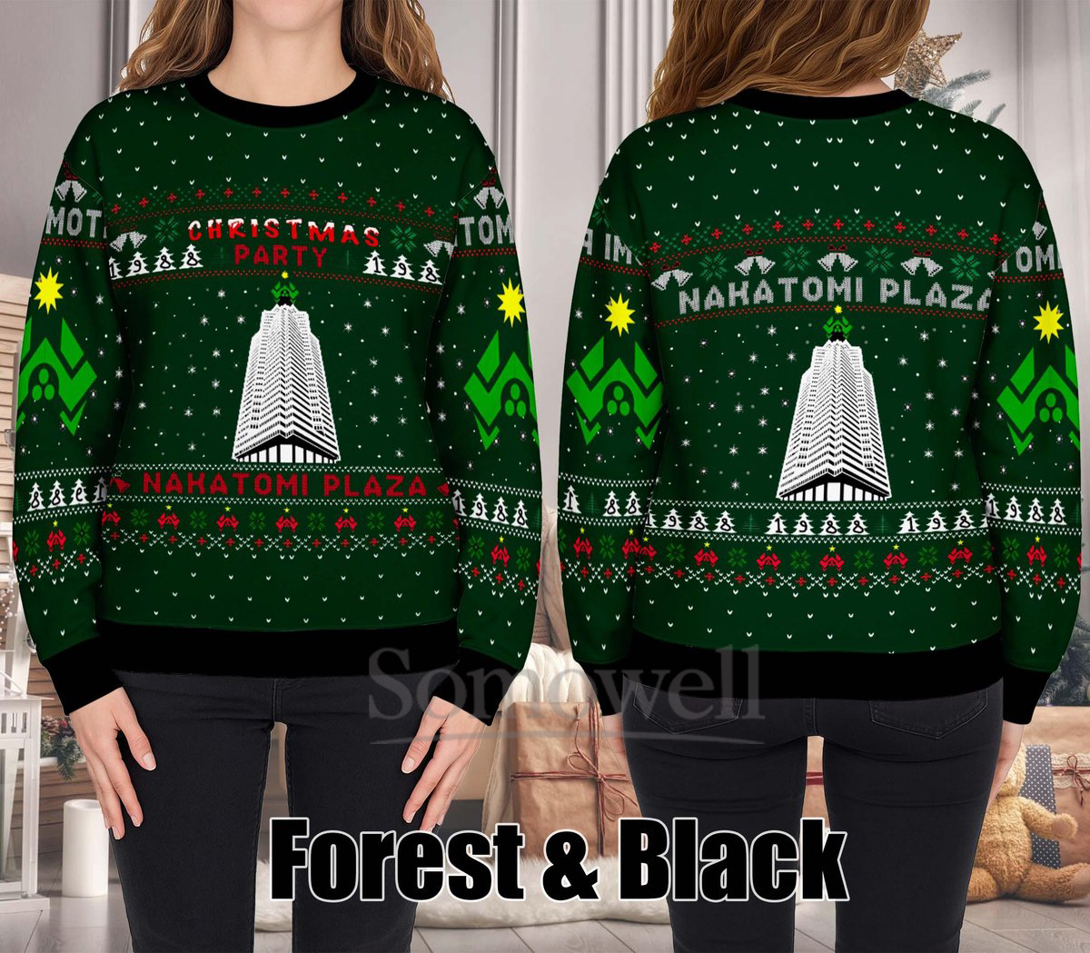 Nakatomi Plaza Christmas Party 1988 Ugly Christmas Sweater Funny Forest Holiday Knit Jumper