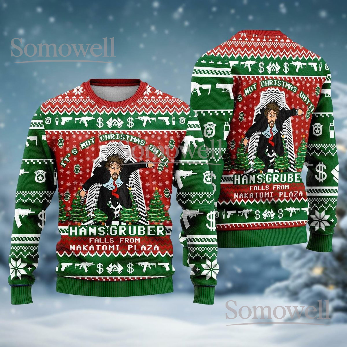 Hans Gruber Nakatomi Plaza Die Hard Ugly Christmas Sweater Funny Movie Holiday Gift
