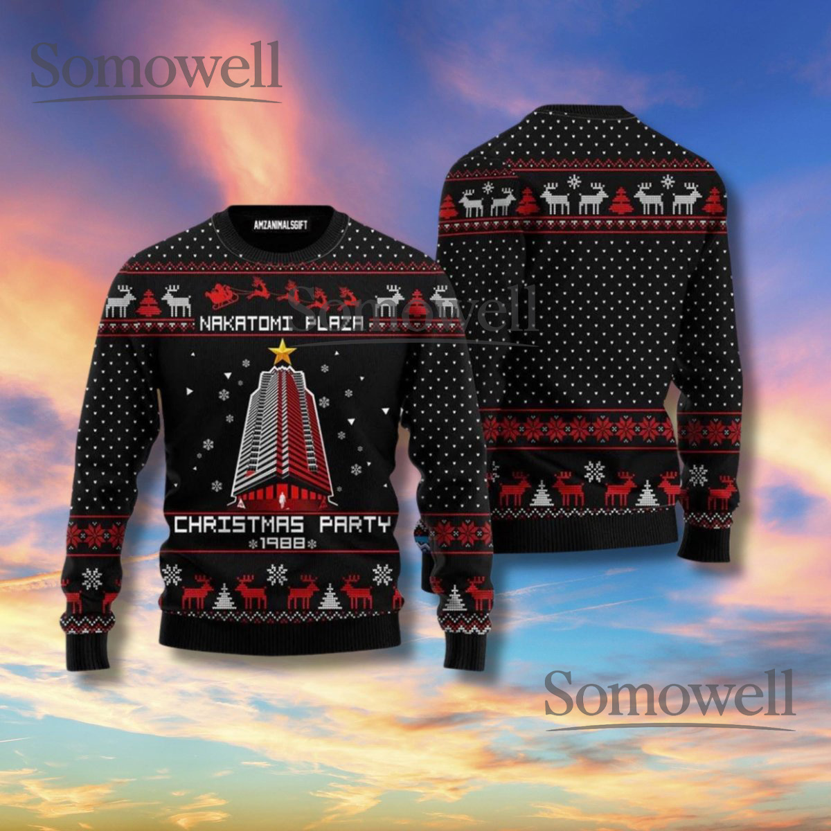 Nakatomi Plaza Ugly Christmas Sweater Die Hard 1988 Parody Knit