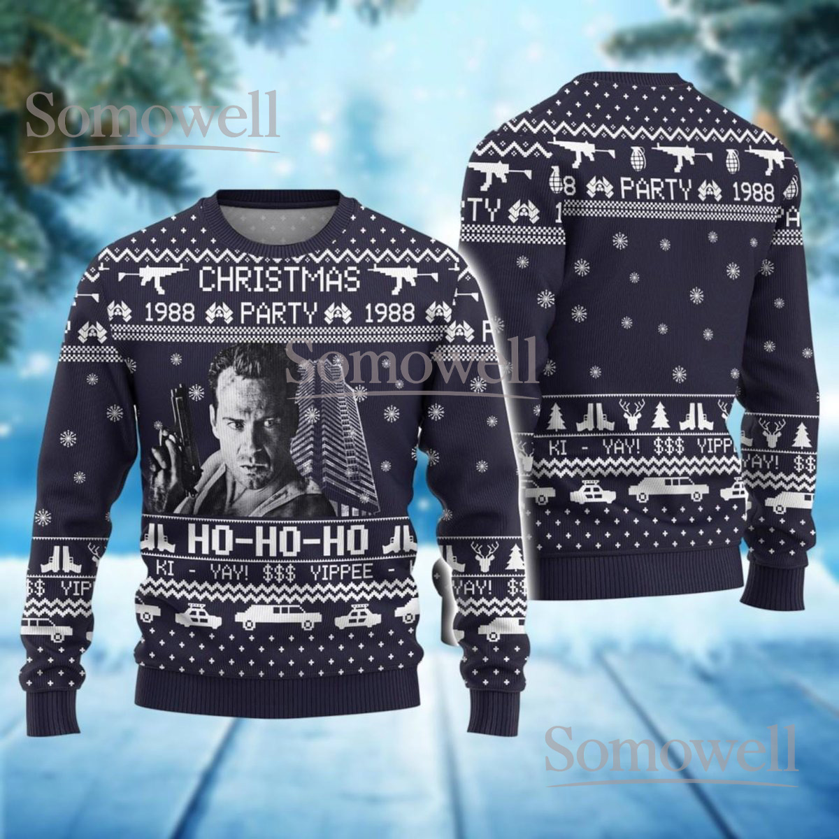 Nakatomi Plaza 1988 Christmas Party Ugly Sweater Funny Die Hard Movie Holiday Knit Jumper