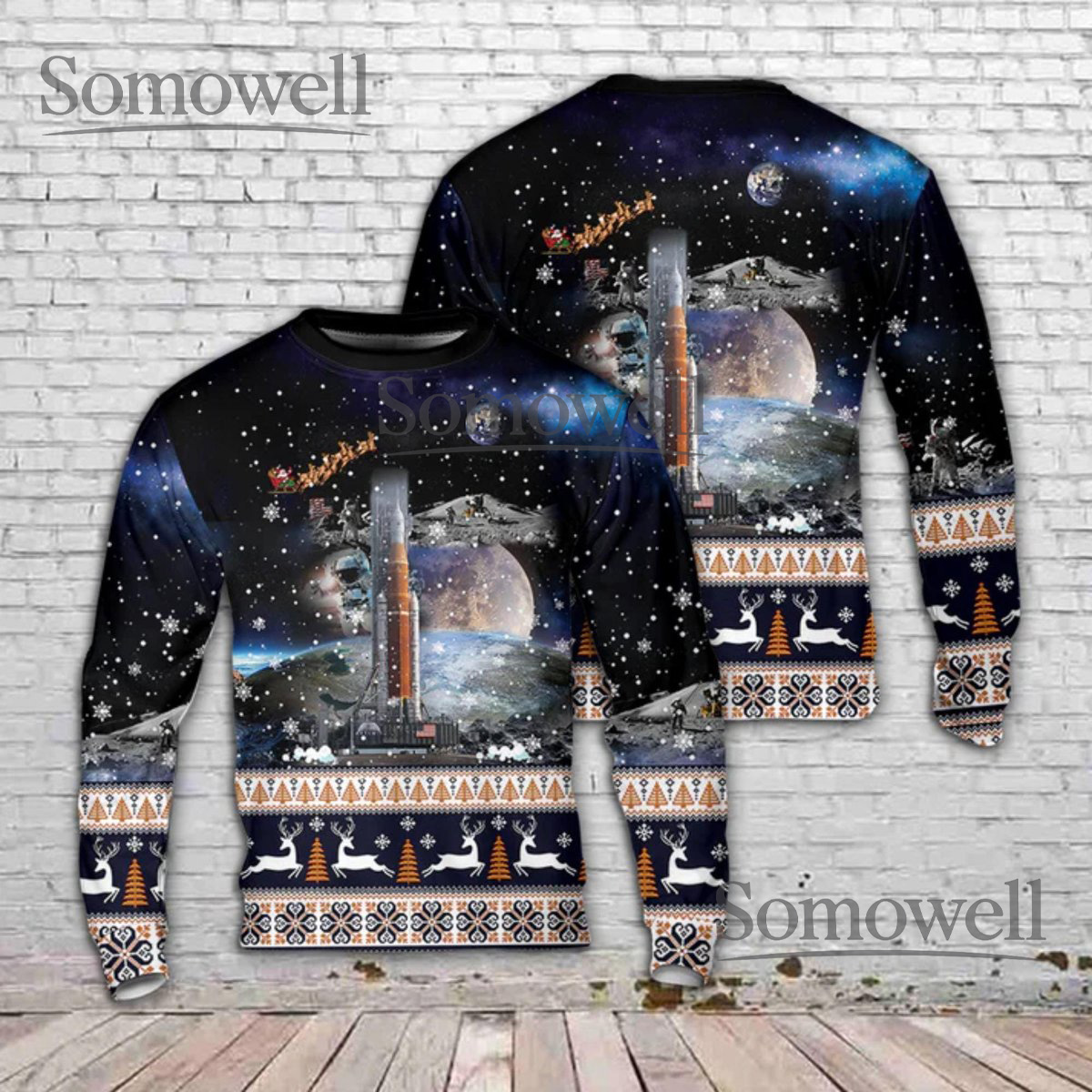 NASA Rocket Launch Space Christmas Sweater Galaxy Holiday Theme