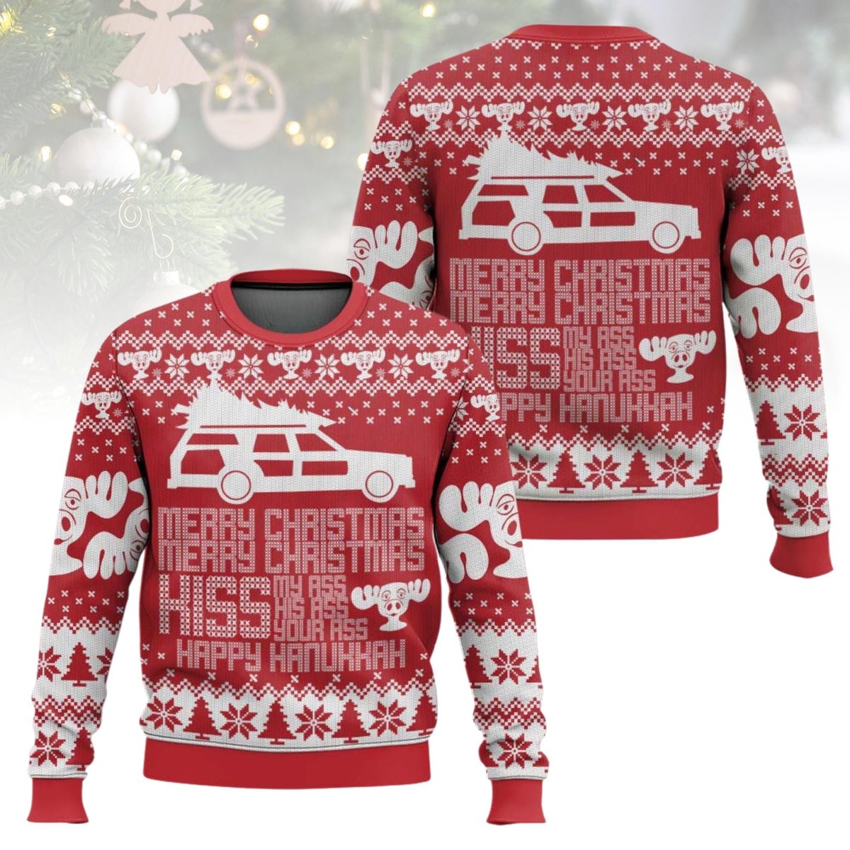 National Lampoon Merry Christmas Kiss My Ass Ugly Christmas Sweater Funny Movie Holiday Gift