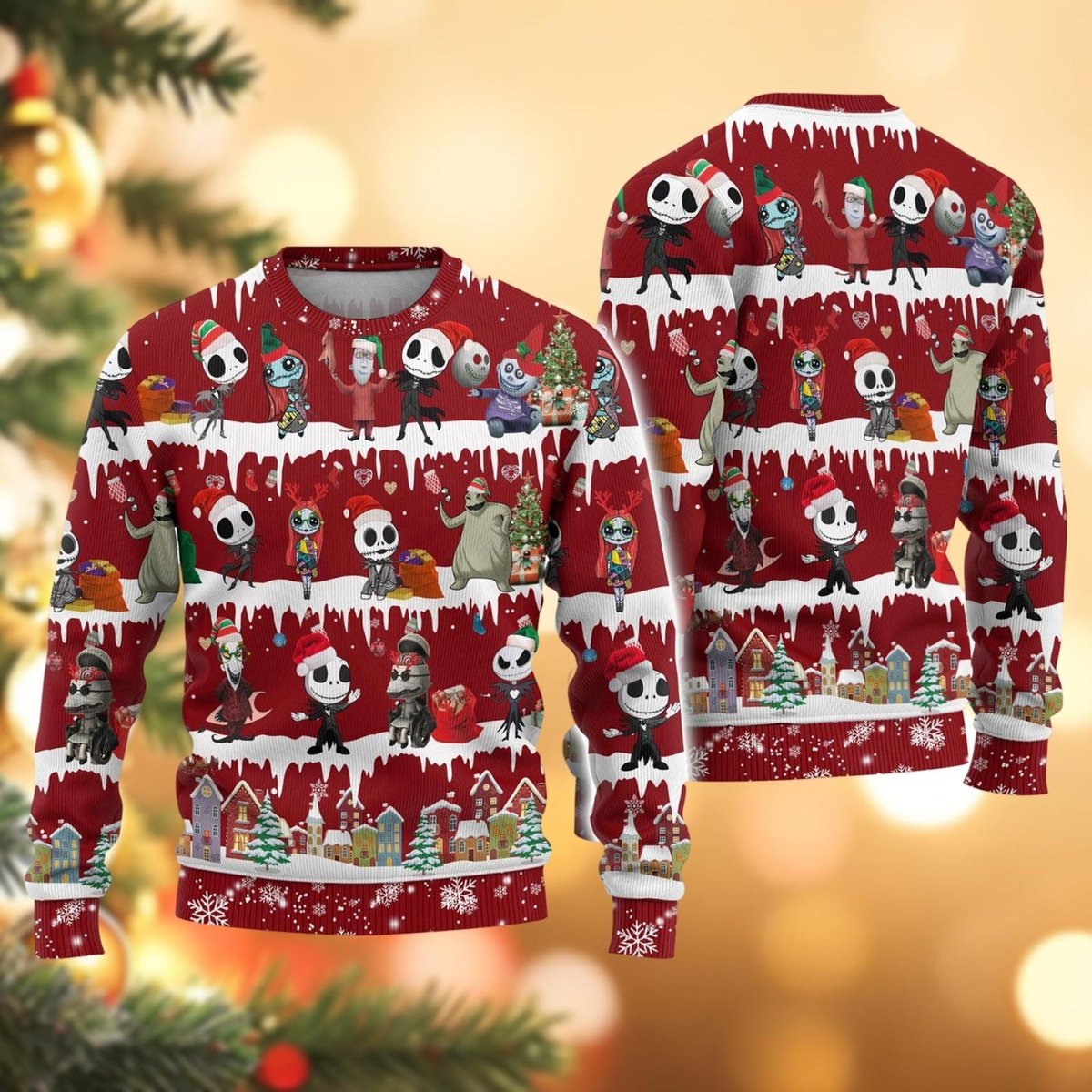 Nightmare Before Christmas Characters Red Ugly Christmas Sweater Movie Holiday Knit