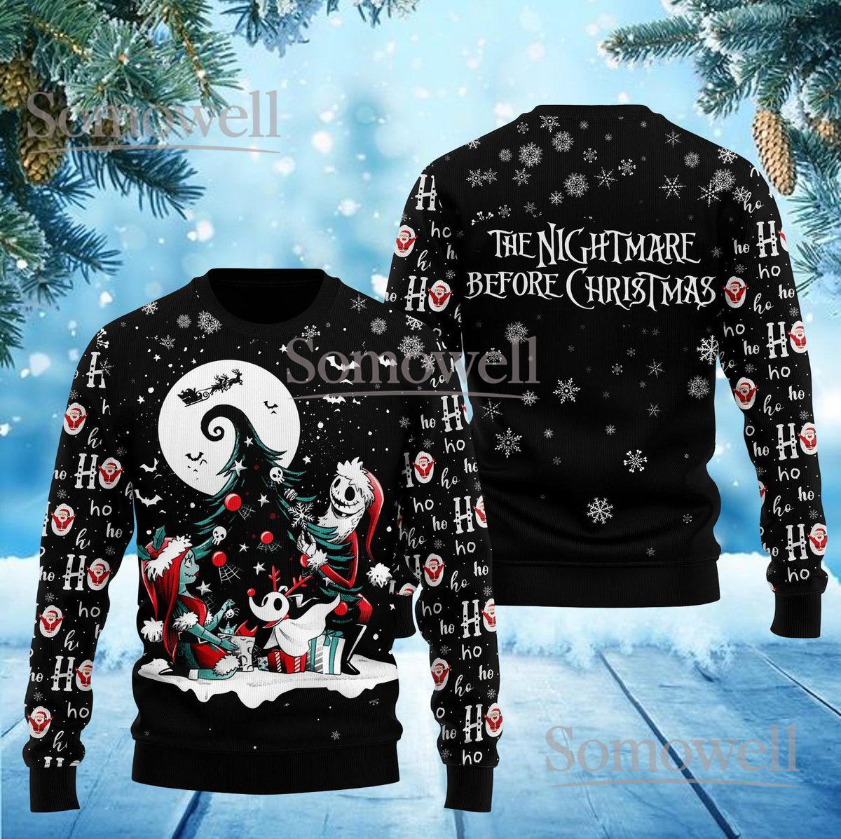 The Nightmare Before Christmas Ugly Christmas Sweater Jack And Sally Ho Ho Ho Holiday Knit Jumper