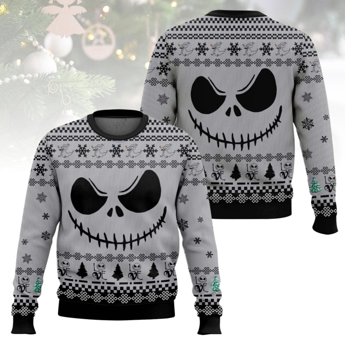 Jack Skellington Face Ugly Christmas Sweater The Nightmare Before Christmas Movie Holiday Gift