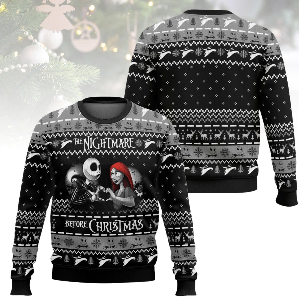 The Nightmare Before Christmas Jack and Sally Ugly Christmas Sweater Couple Holiday Pullover Gift