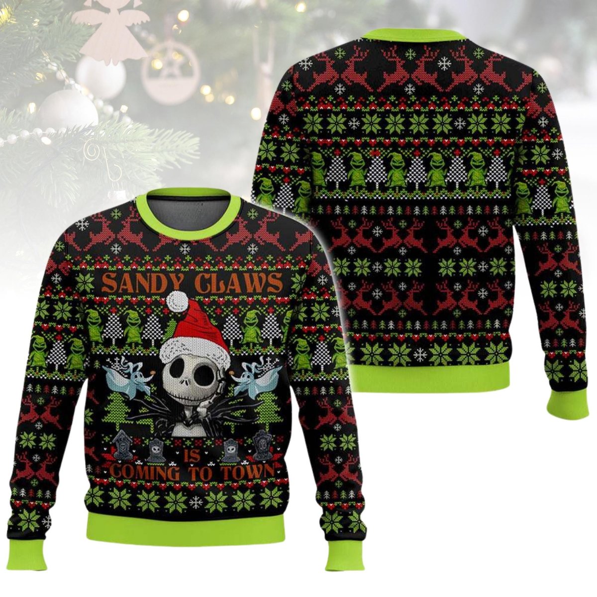 Sandy Claws Is Coming To Town Ugly Christmas Sweater Nightmare Before Christmas Movie Gift