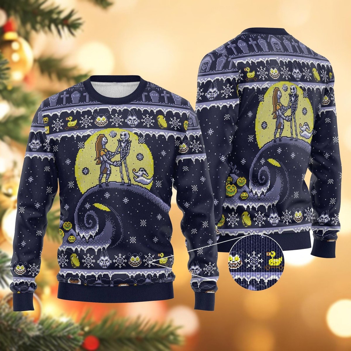 Nightmare Before Christmas Moon Scene Black Ugly Christmas Sweater Couple Holiday Gift