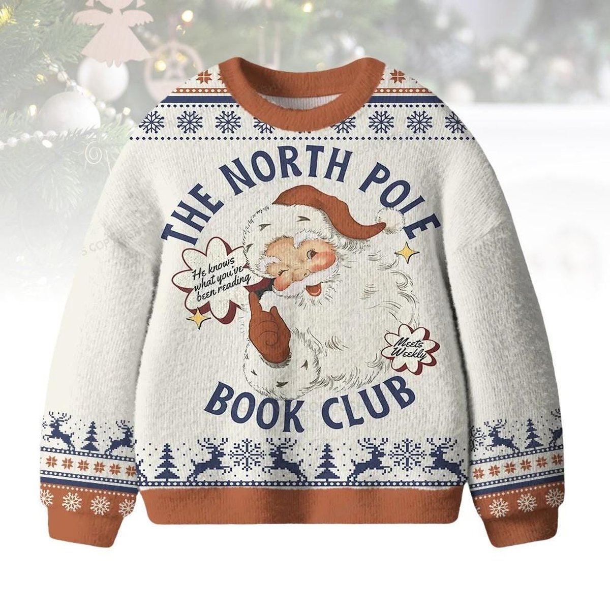 The North Pole Book Club Ugly Christmas Sweater Santa Reading Lover Vintage Holiday Pullover