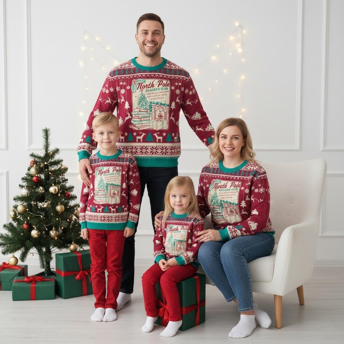 North Pole Readers Club Ugly Christmas Sweater Vintage Santa Book Lover Holiday Knit Pullover