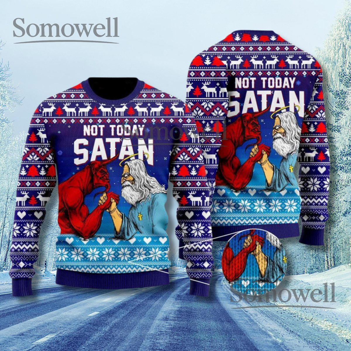 Not Today Satan Ugly Christmas Sweater Funny Christian Holiday Knit