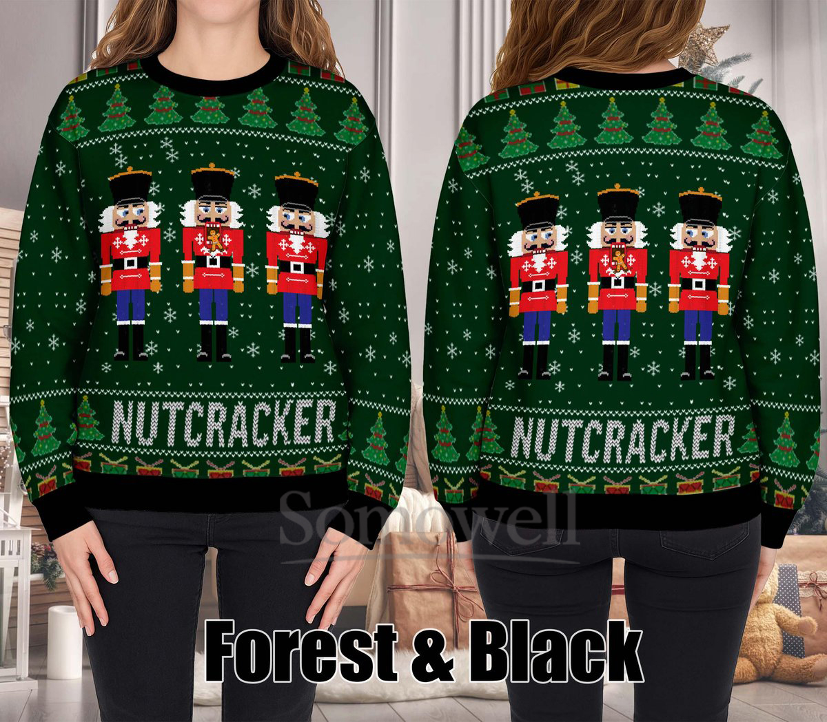 Nutcracker Christmas Forest Ugly Sweater Classic Toy Soldier Holiday Knit Jumper Gift