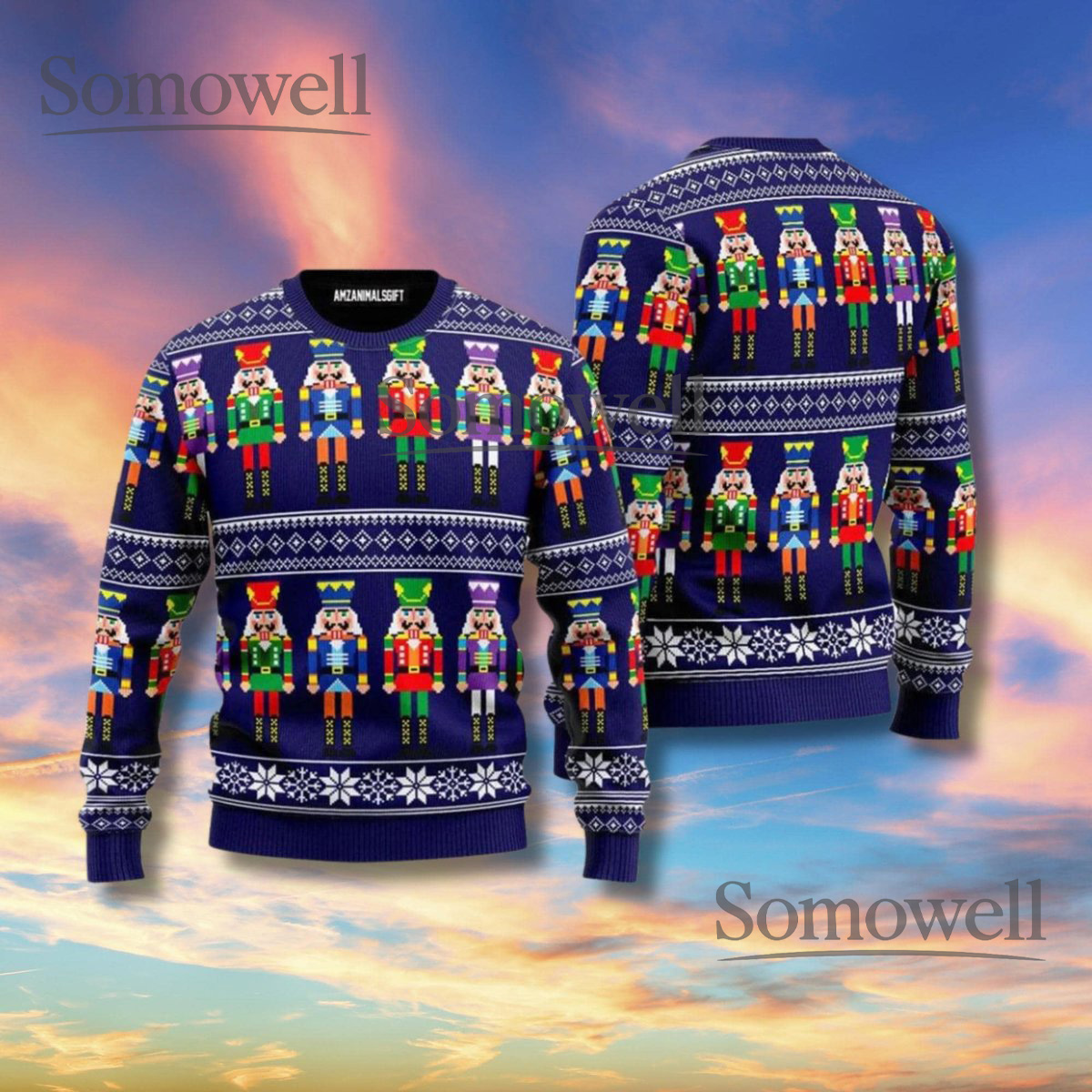 Nutcracker Pattern Christmas Sweater Navy Fair Isle Unisex Holiday Party Jumper