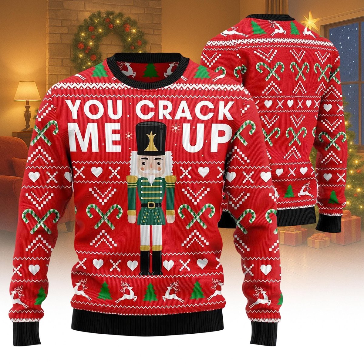 Nutcracker Red Christmas Ugly Sweater You Crack Me Up Funny Holiday Knit Jumper