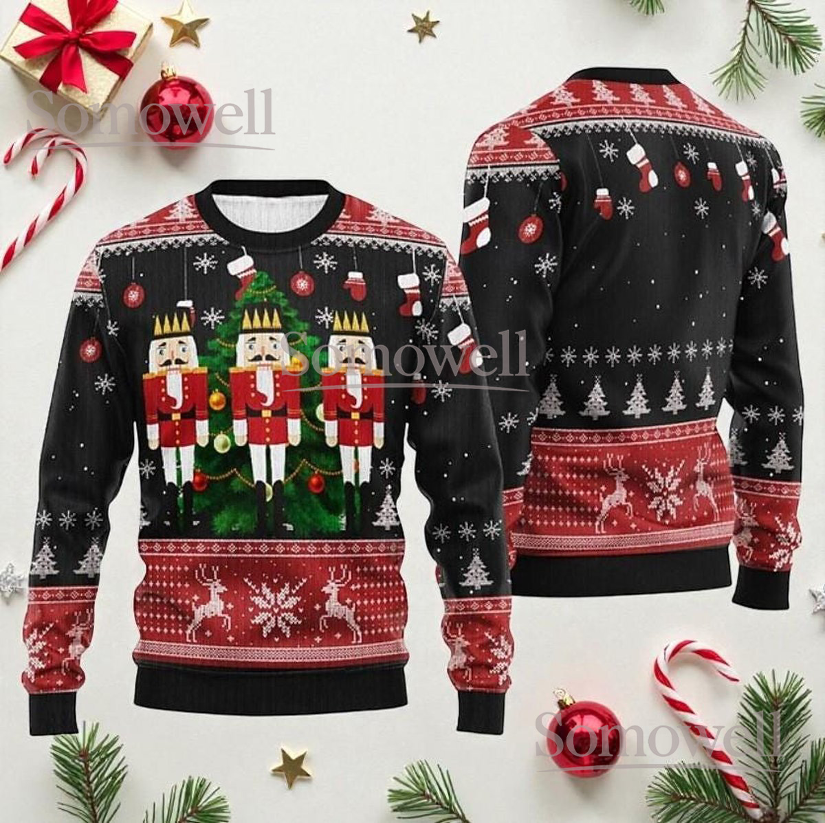 Nutcracker Trio Christmas Black Ugly Sweater Classic Holiday Knit Jumper