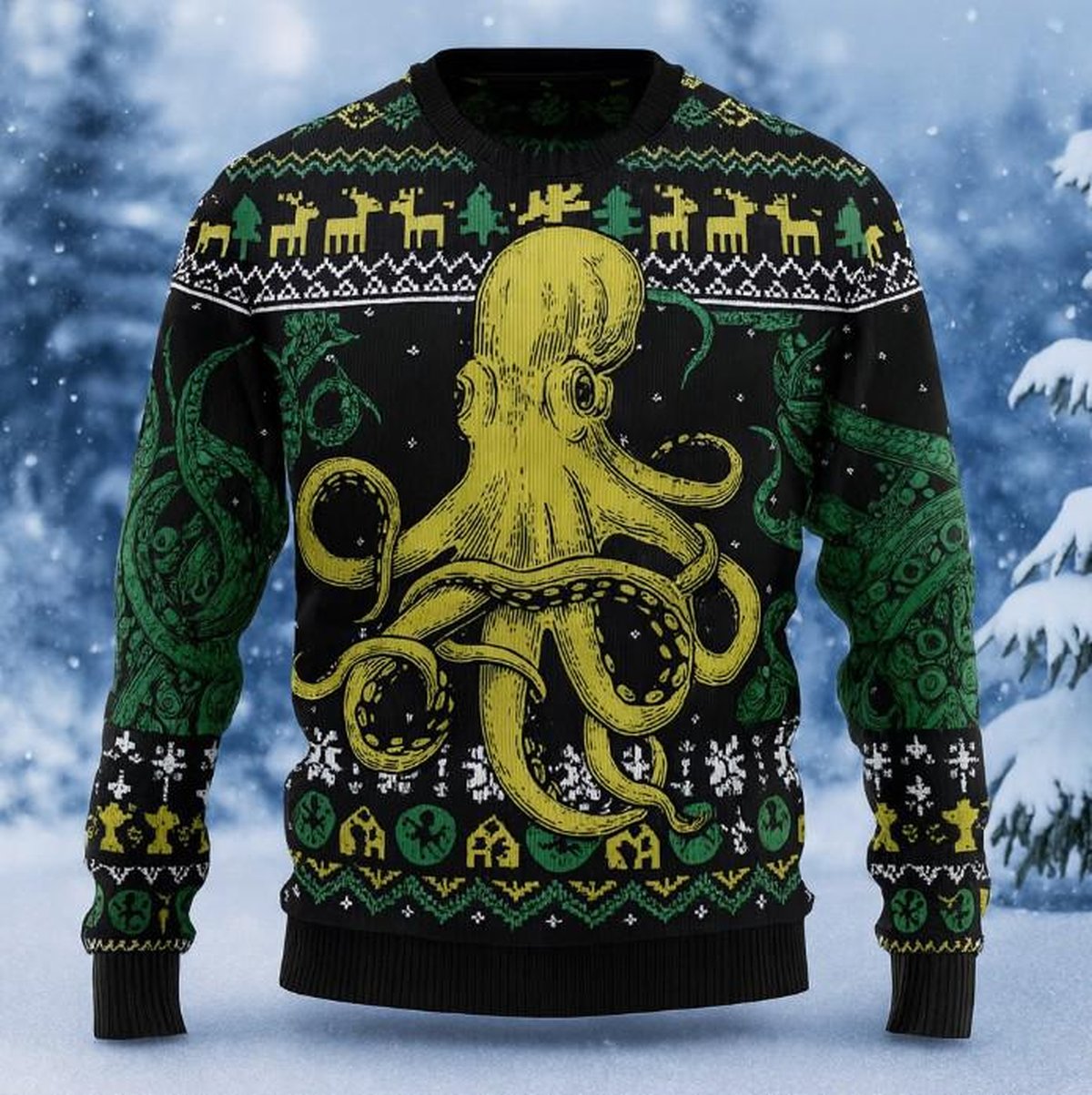 Octopus Cool Black Ugly Christmas Sweater Funny Sea Creature Holiday Knit Jumper