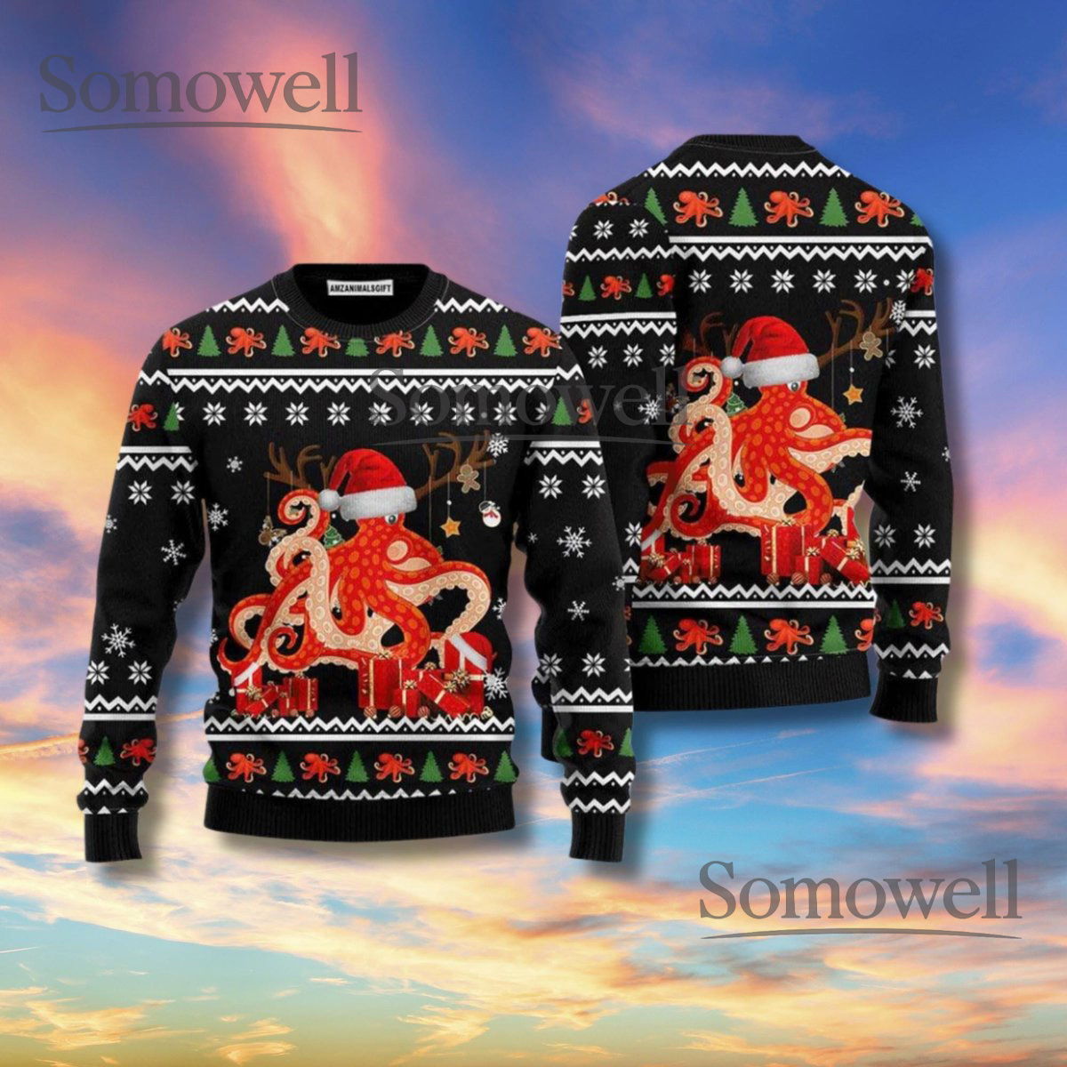 Octopus Santa Ugly Christmas Sweater - Funny Knit Holiday Jumper