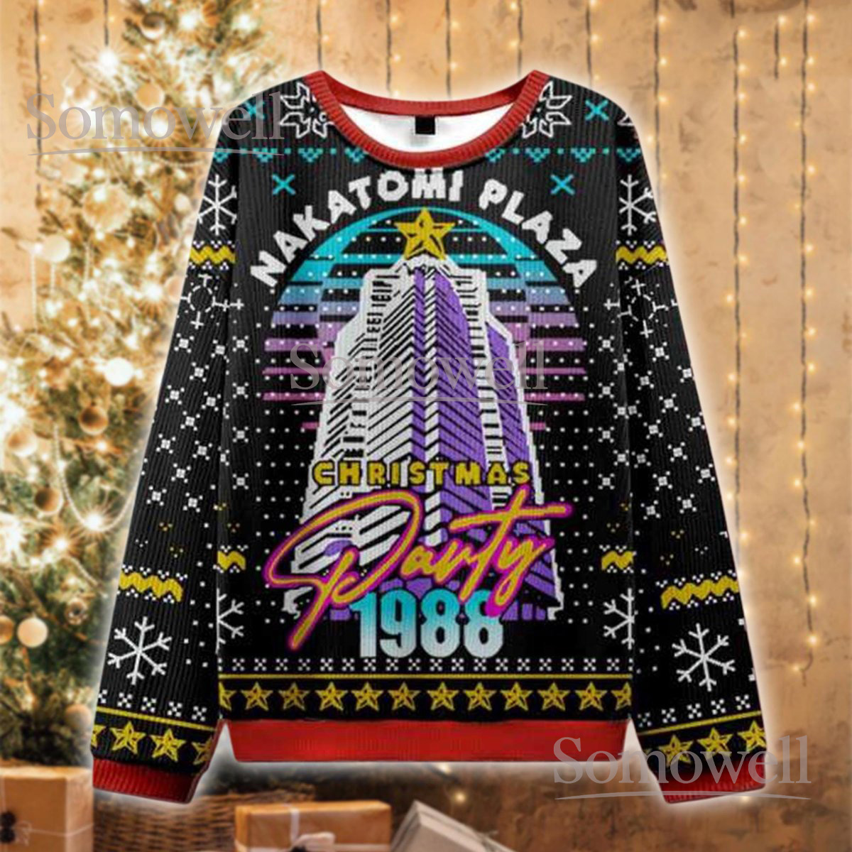 Nakatomi Plaza Christmas Party 1988 Ugly Sweater Retro Die Hard Movie Holiday Knit Jumper