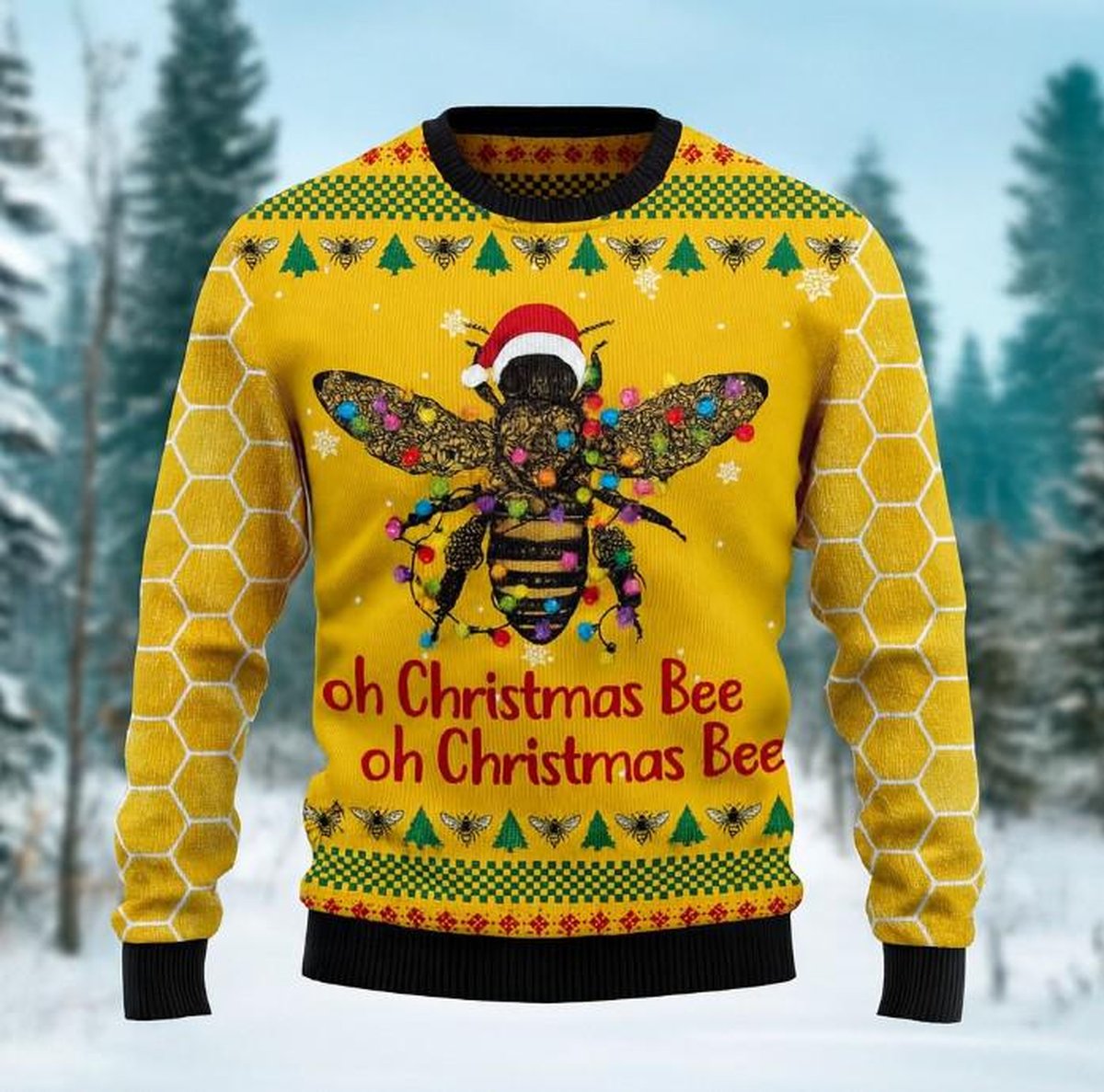 Oh Christmas Bee Yellow Ugly Christmas Sweater Funny Honeybee Holiday Knit Jumper
