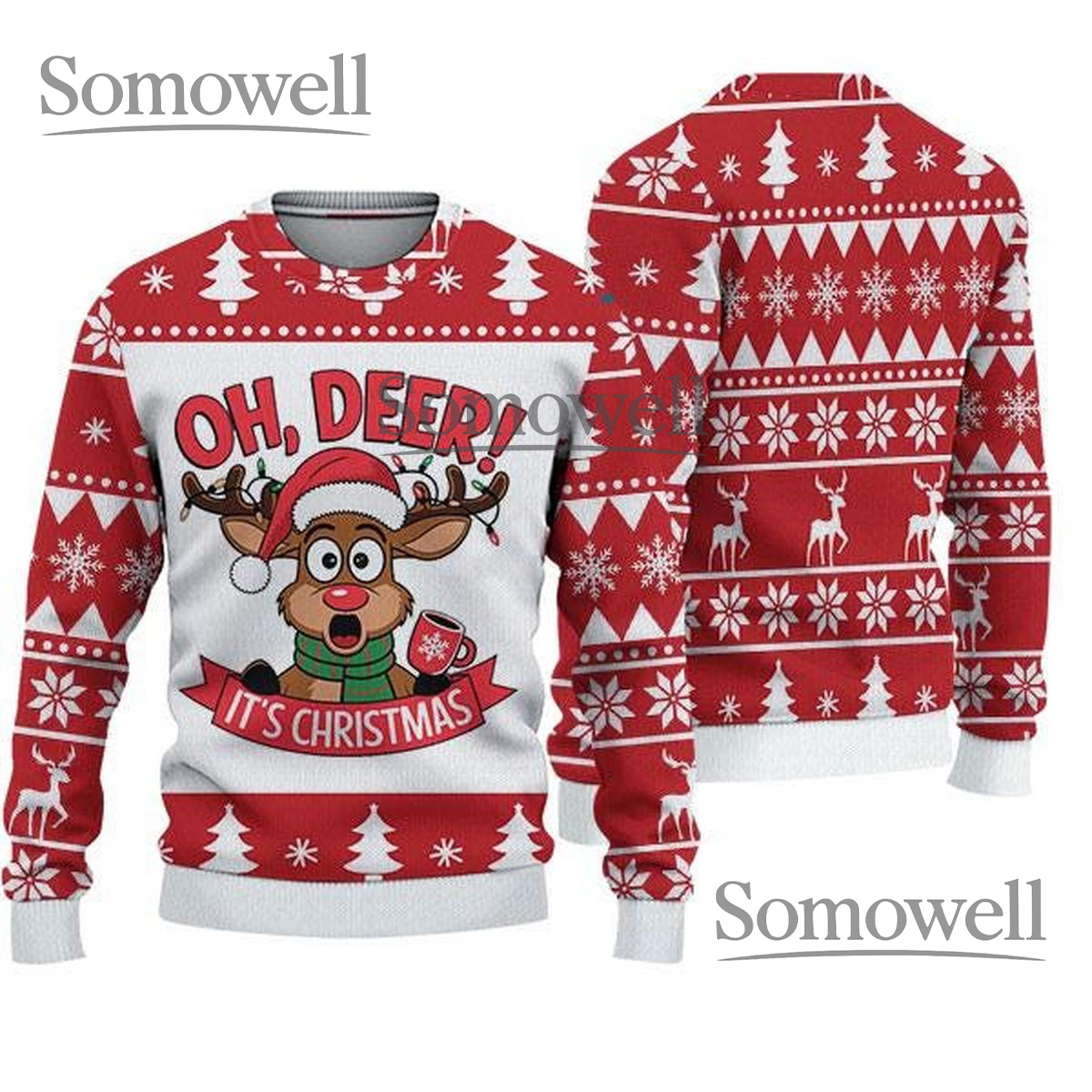 Oh Deer It39s Christmas Knitted Sweater Funny Christmas Ugly Sweater Cozy Winter Gift for Her_4395119531