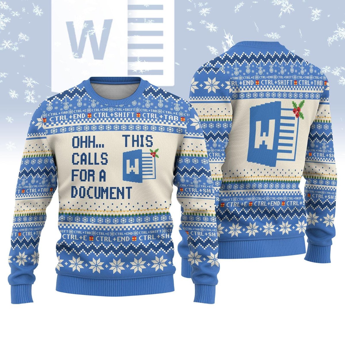 Microsoft Word Funny Blue Ugly Christmas Sweater Ohh This Calls For A Document Knit Jumper