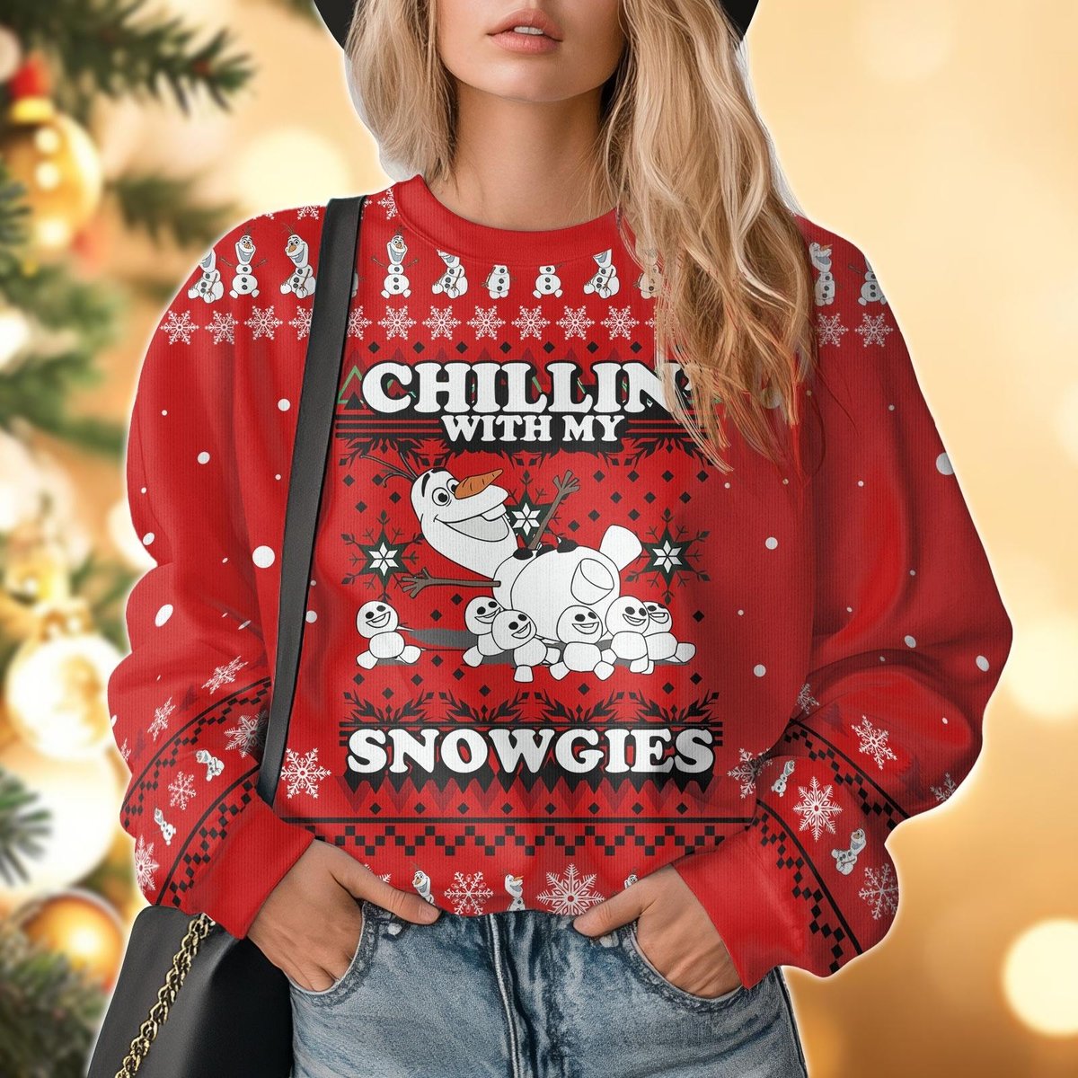 Olaf Chilling With My Snowgies Red Ugly Christmas Sweater Funny Holiday Pullover
