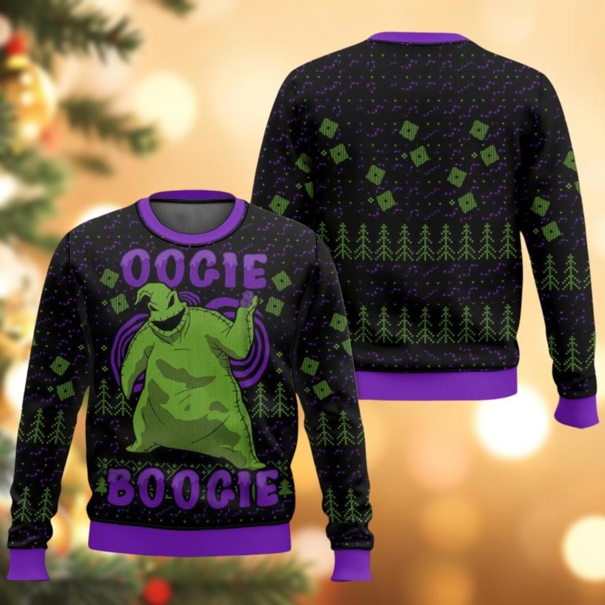 Oogie Boogie Green Black Ugly Christmas Sweater Funny Holiday Knit Pullover Gift