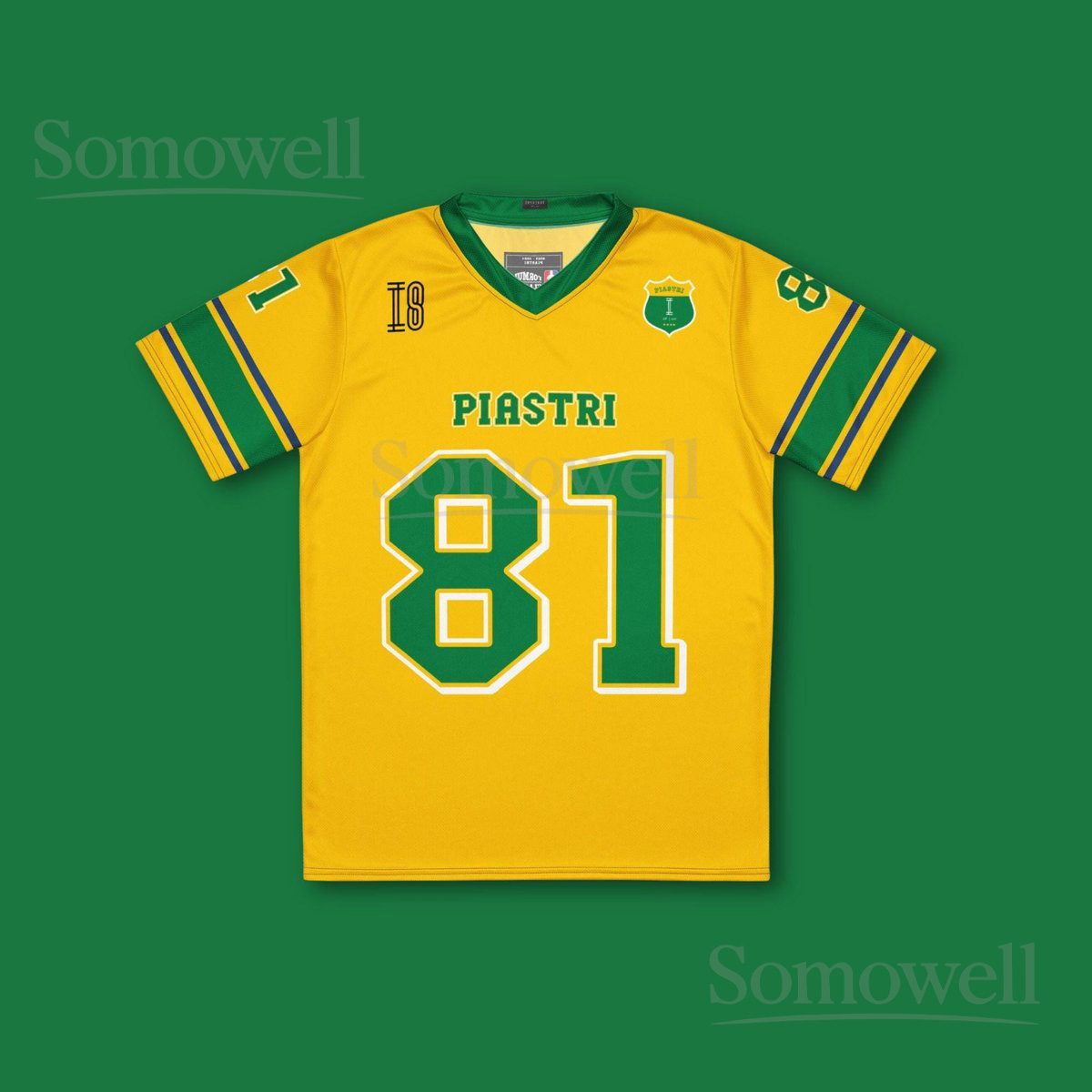 Custom Oscar Piastri McLaren F1 Football Jersey Shirt for Formula 1 Fans Yellow and Green Australian GP Team Apparel