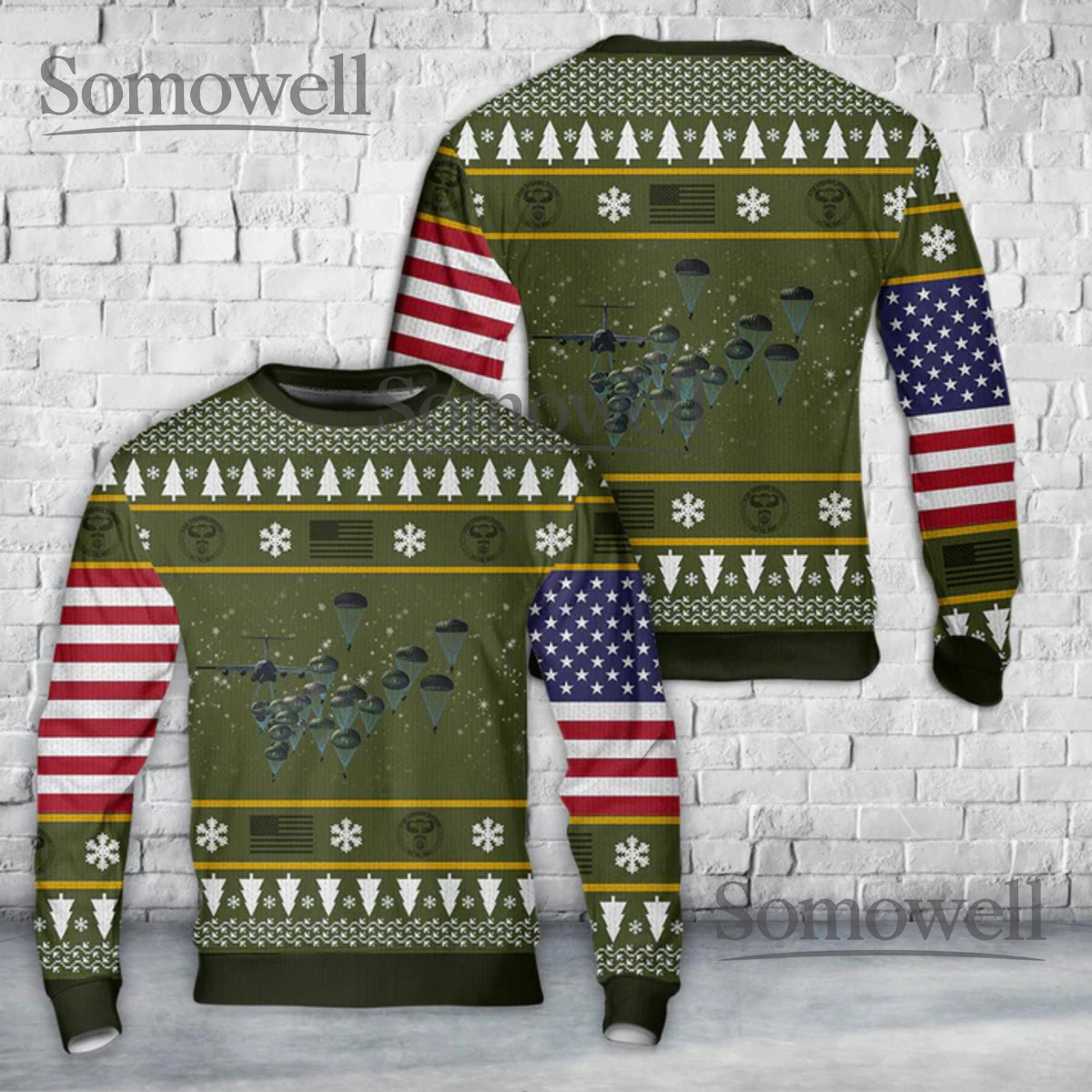 Patriotic Paratrooper Ugly Christmas Sweater USA Flag Military Sweatshirt
