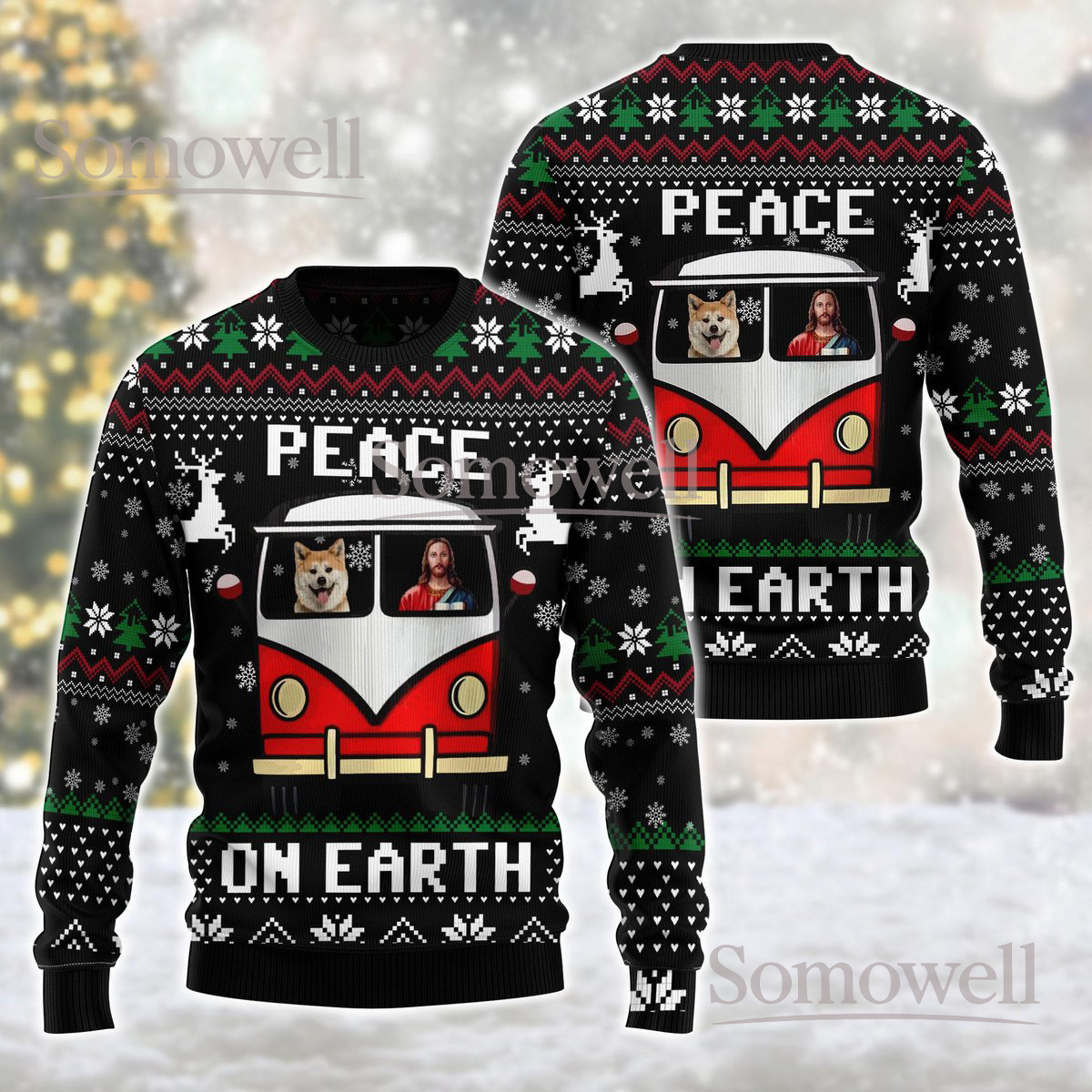 Peace On Earth Shiba Inu Jesus Ugly Christmas Sweater Funny Dog Lover Religious Holiday Knit Jumper