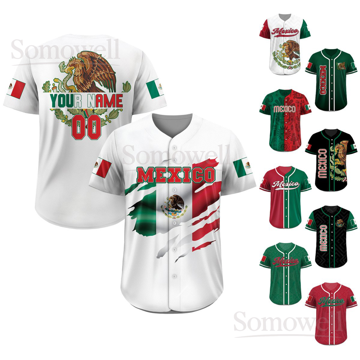 Personalization Baseball Jersey Mexico Flag Edition Custom Name Number National Pride Outfit Multi Color Edition