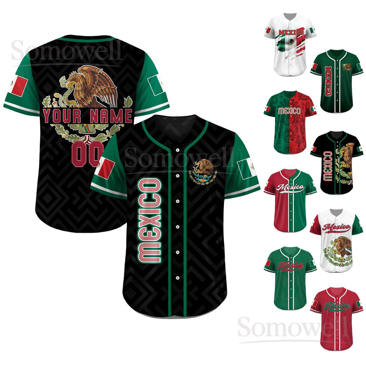 Custom Mexico Baseball Jersey Personalized Team Name with Flag and National Emblem Multi Color Edition