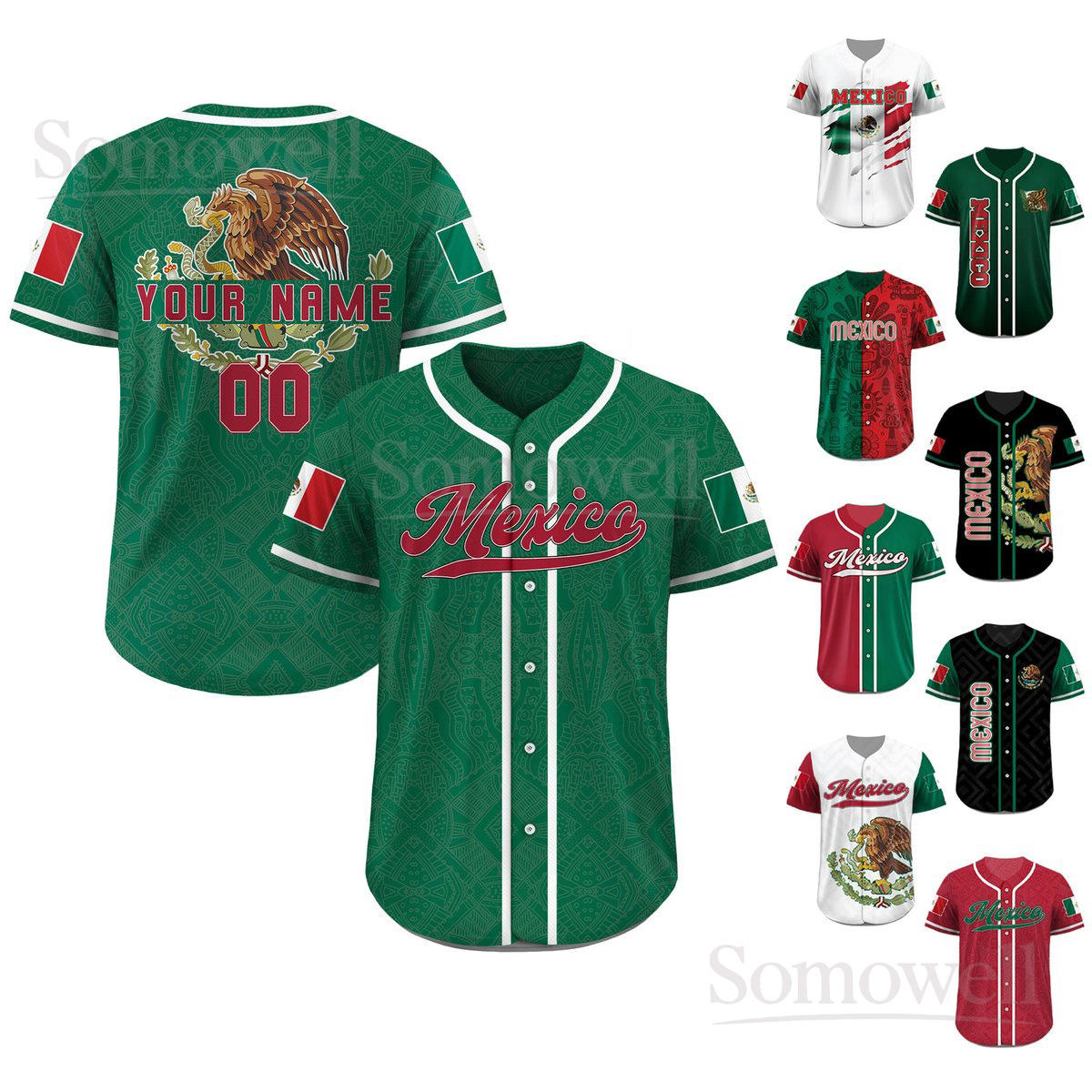 Personalization Mexico Baseball Jersey with Custom Team Name Number Multi Color Edition