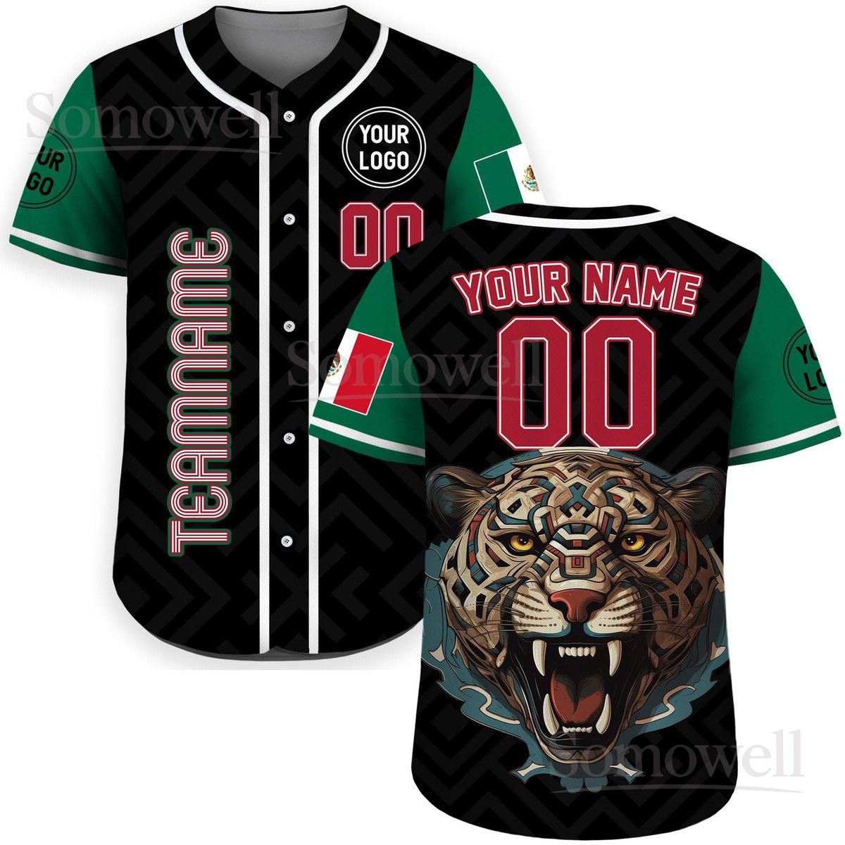 Personalized Mexico Baseball Jersey with Custom Tiger Design, Team Name and Number