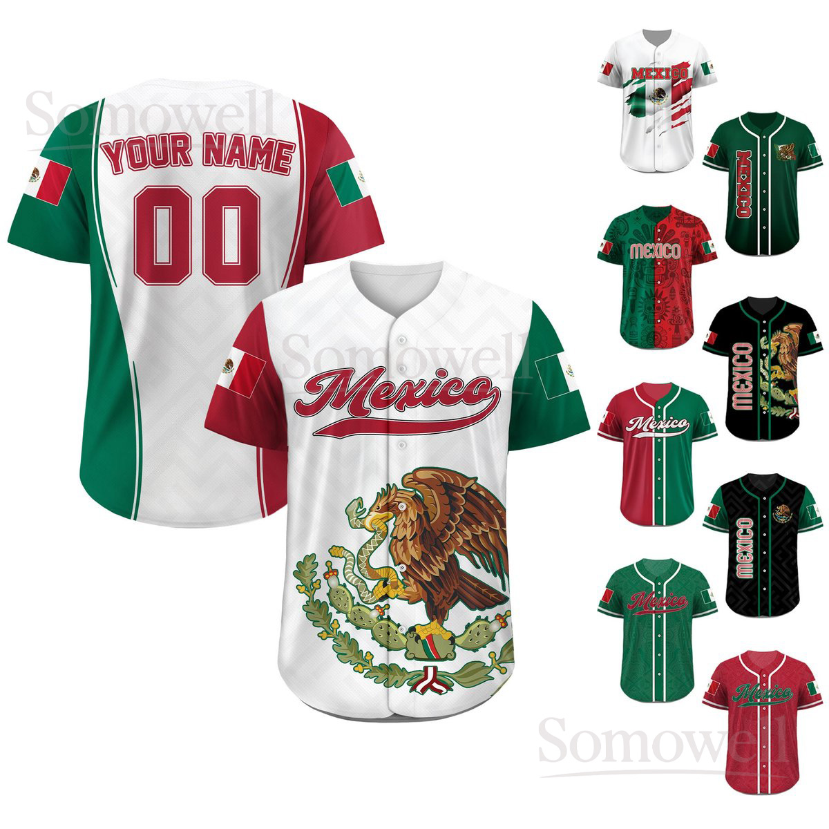 Personalized Mexico Baseball Jersey Custom National Team Design with Flag and Eagle Emblem