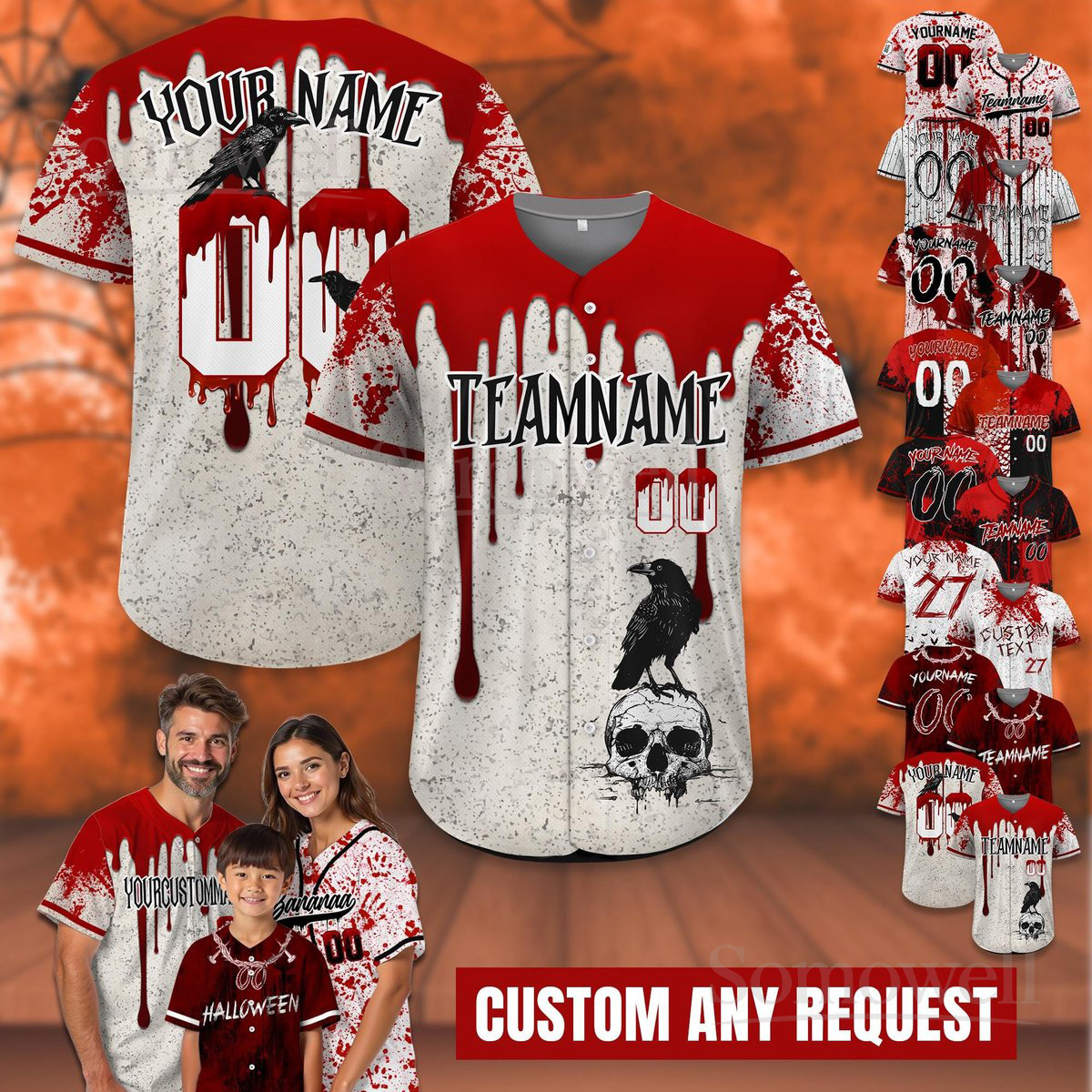 Personalized Baseball Jersey Gift for Halloween Custom Name Number Spooky Theme for Men Women Youth Multi Color Edition