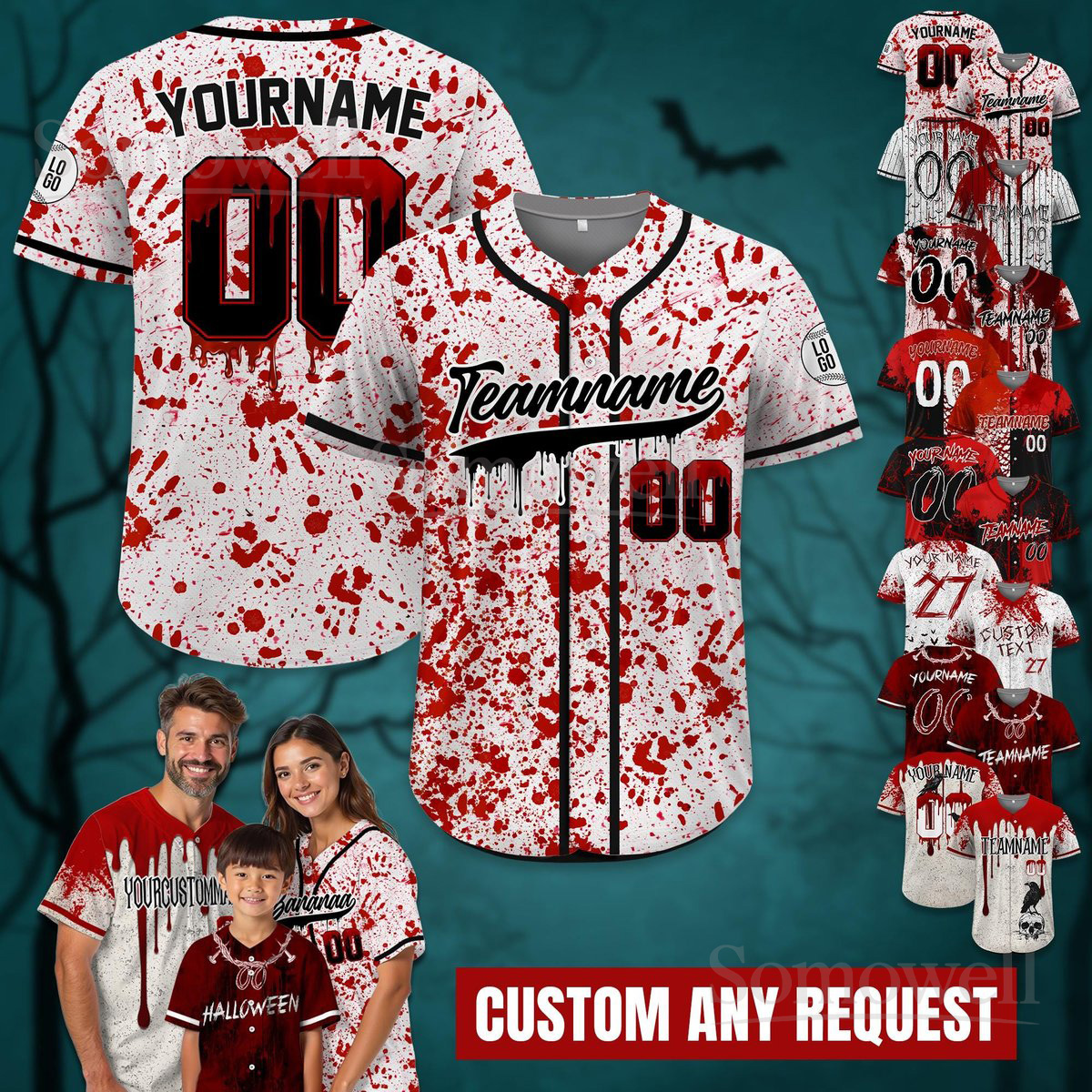 Personalized Bloody Halloween Baseball Jersey Horror Splatter Design Custom Team Name and Number