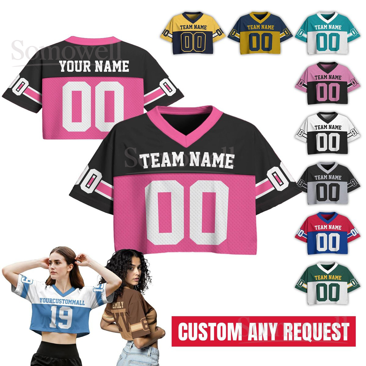 Personalized Cheerleading Uniform Women's Crop Football Jersey Custom Team Name and Number