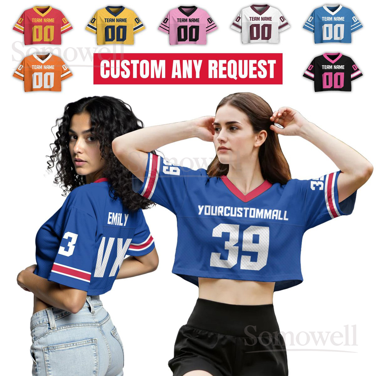 Personalize Crop Top Football Jersey Many Colors For Women Girl Custom Team Name Number