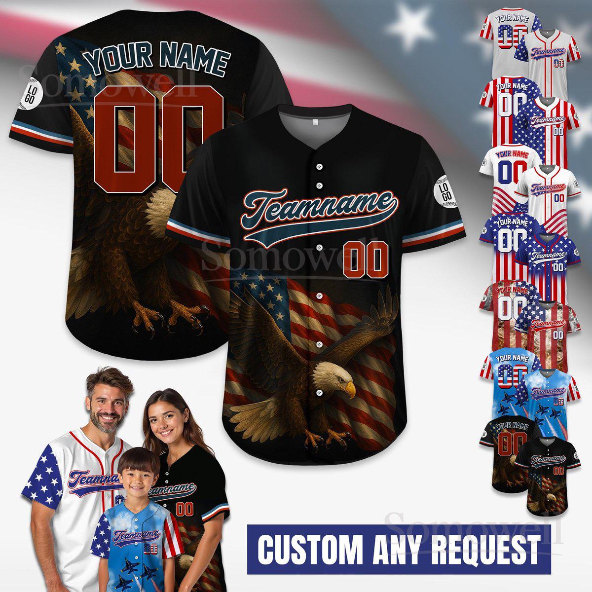 Personalized American Eagle Baseball Jersey Custom Team Name and Number Patriotic Sports Shirt for Men Women and Youth