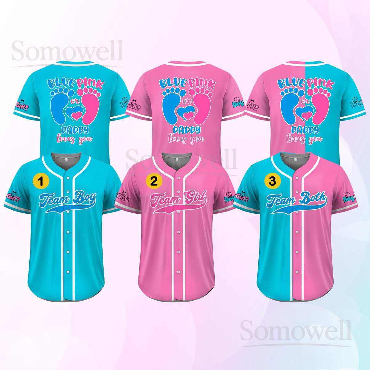 Personalized Baby Reveal Baseball Jersey Family Matching Outfit Team Boy Team Girl Gender Reveal Shirt Multi Color Edition