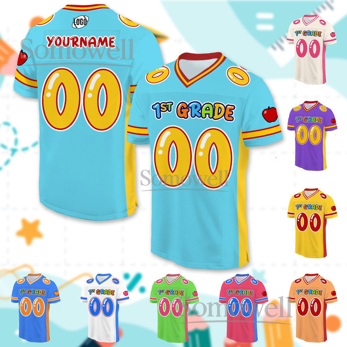 Personalized Back To School Football Jersey 1st Grade Design Custom Name and Number Edition for Kids