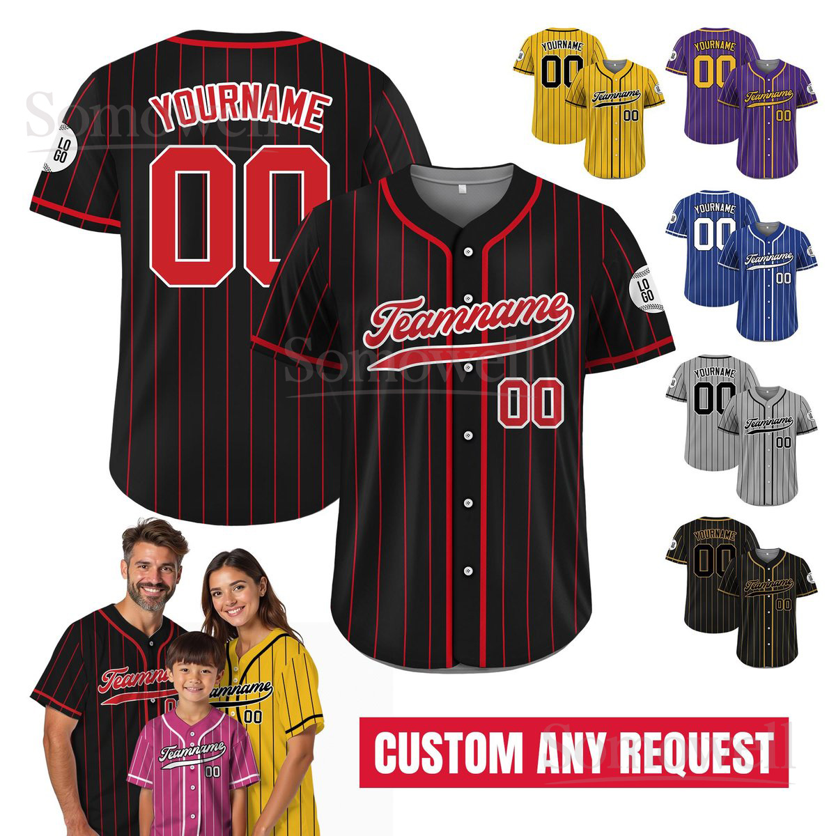 Personalized Baseball Jersey Custom Team Name and Number Classic Design for Men Women Kids Multi Color Edition