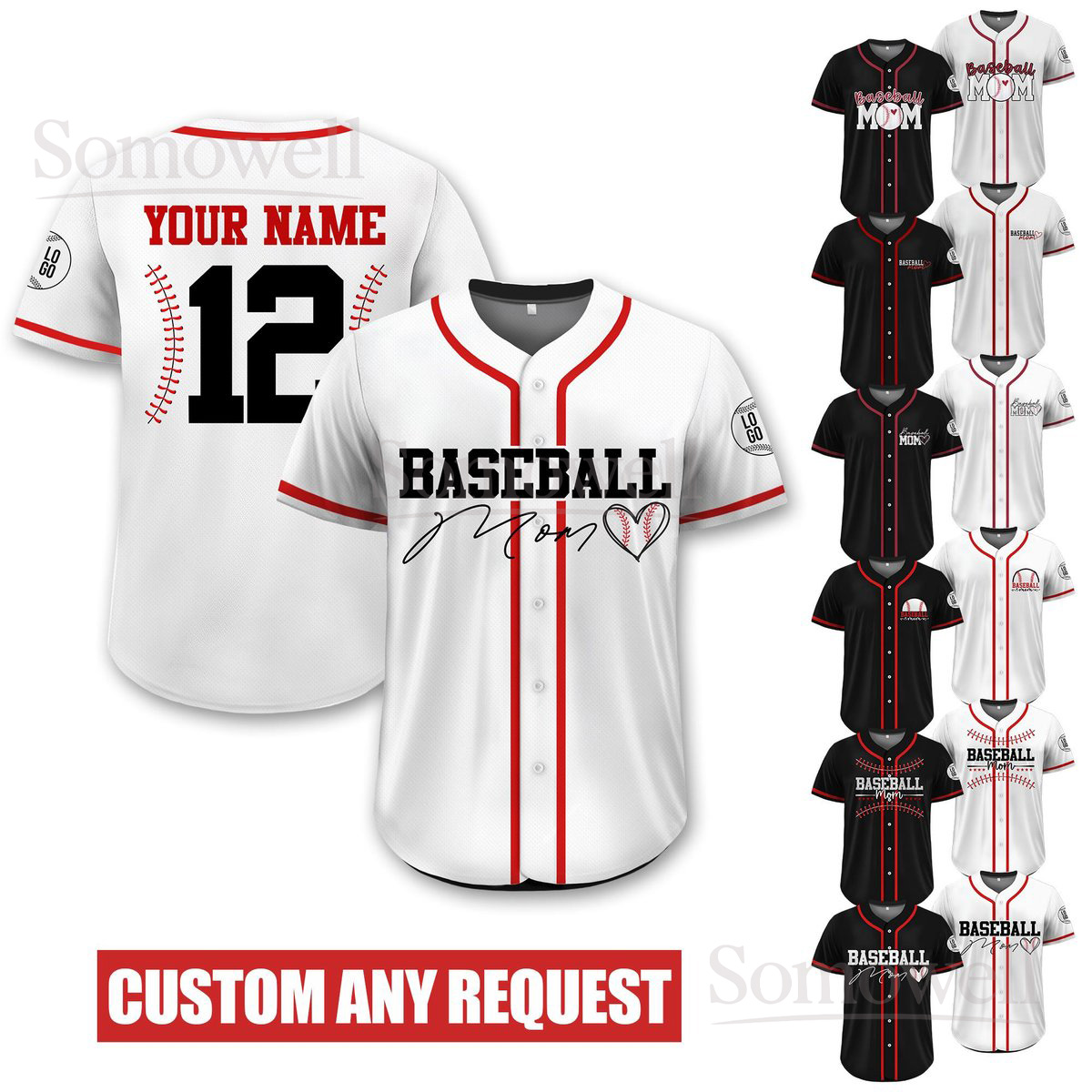 Personalized Baseball Mom Jersey Custom Team Name and Heart Design Multi Color Edition