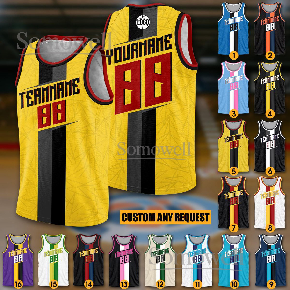 Personalized Basketball Jersey with Team Name Player Name and Number Available in Multiple Colors